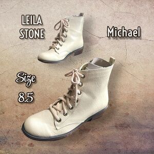 Leila Stone Women's Lace-Up Cream Boots Michael Size 8.5 Cottagecore